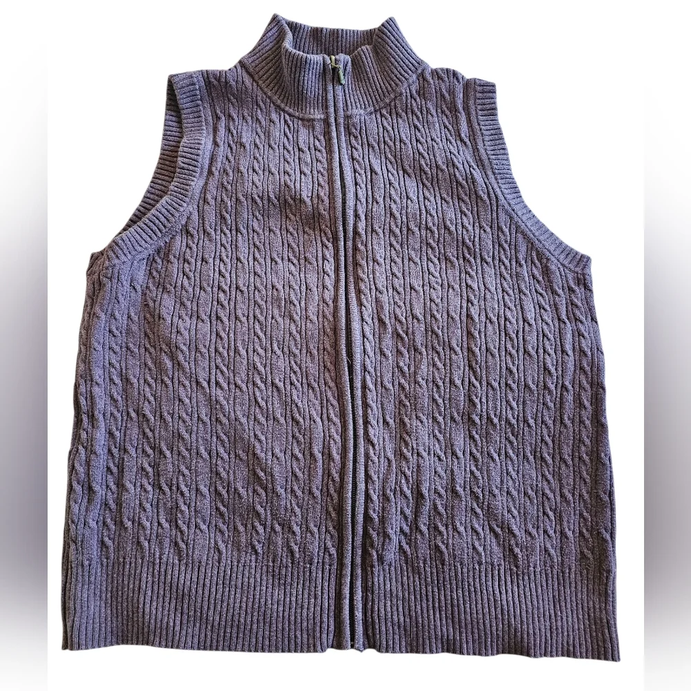 Pendleton Unisex Soft‎ Purple Cotton Preppy Cable Knit Full Zip Vest Sz XL